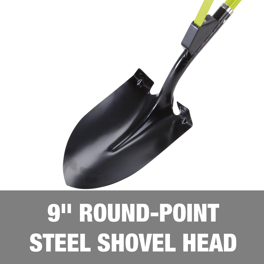 Restored Scratch and Dent Snow Joe SJ-SHLV06 Strain-Reducing Utility Round-Point Digging Garden Shovel, 9-Inch Steel Head, Patented Shovelution Auxiliary Handle (Refurbished)