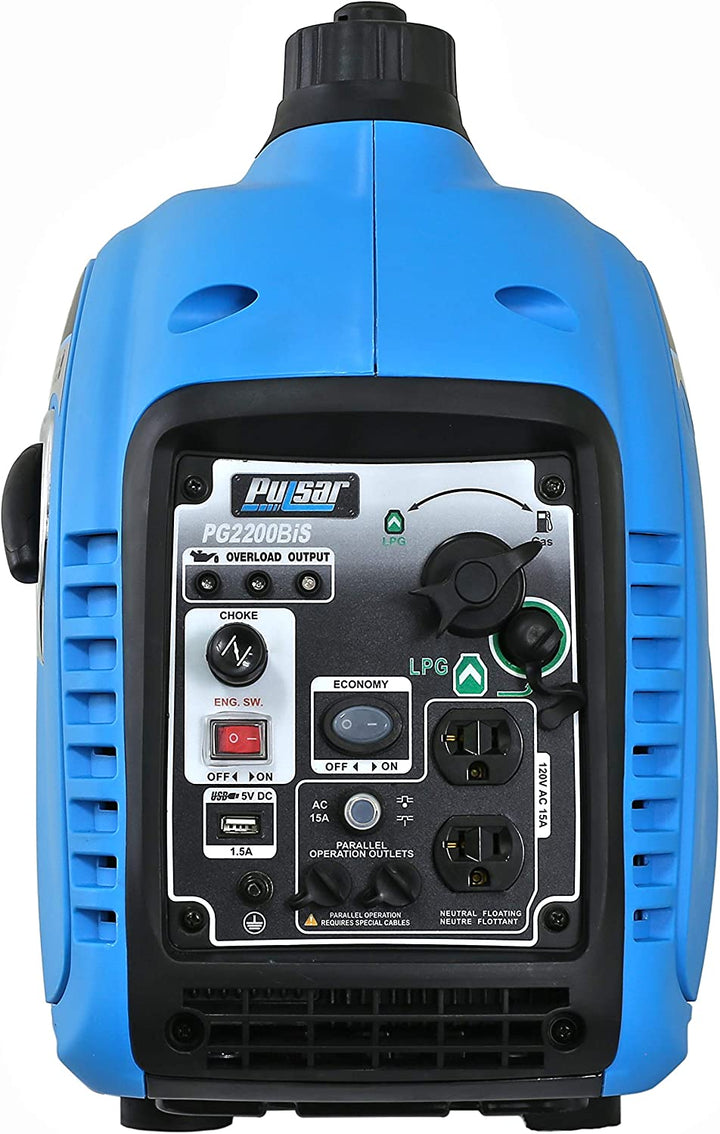 Restored Pulsar 2,200W Portable Dual Fuel Quiet Inverter Generator with USB Outlet & Parallel Capability, CARB Compliant, PG2200BiS (Refurbished)