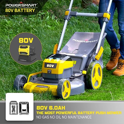 Restored Scratch and Dent PowerSmart PS76821 21 in. 3 in 1 Cordless 80 V Lawn Mower with 6.0 Ah Battery and Charger (Refurbished)