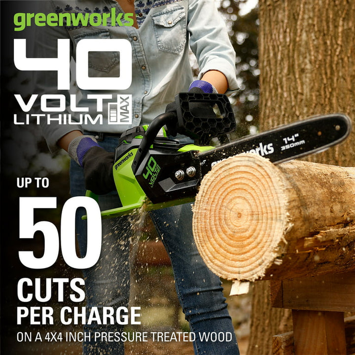 Restored Greenworks 40V 14-inch Brushless Chainsaw with 2.5 Ah Battery and Charger, 2012802 (Refurbished)