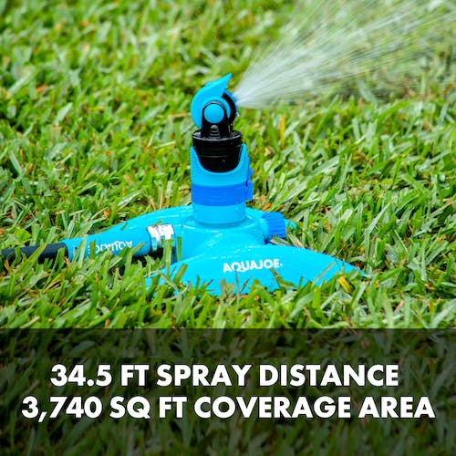 Restored Scratch and Dent Aqua Joe AJ-MSSBM Turbo Drive 360º Sprinkler | 4 Spray Patterns | Customizable Coverage | 3,740 Sq. Ft. Max Coverage (Refurbished)