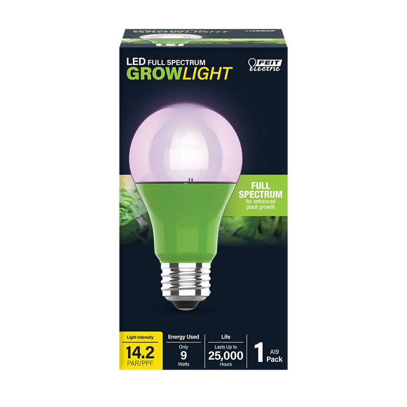 Feit Electric A19/GROW/LEDG2/BX 60W Equivalent 9W Indoor Greenhouse Garden Outdoor Full Non-Dimmable Plant Grow Light Bulb, 4.5" H x 2.25" D, 448nm Blue to 630nm red spectrums