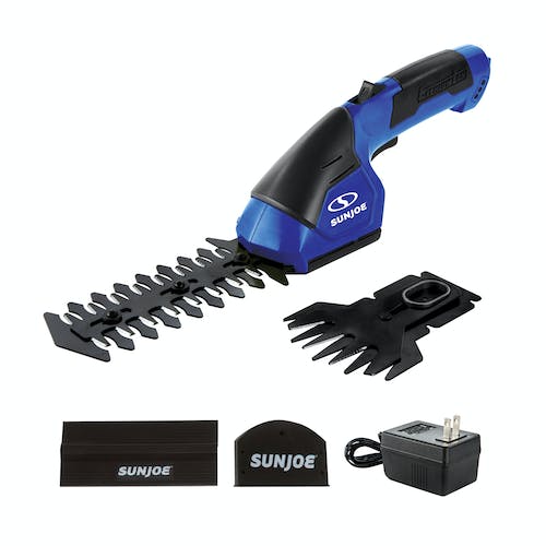 Restored Scratch and Dent Sun Joe HJ604C-SJB 2-in-1 Cordless Grass Shear + Hedger | 7.2 V (Blue) (Refurbished)