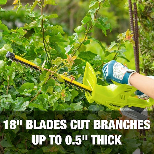 Restored Sun Joe 24V-HT18-LTE 24V 2.0Ah 18-in Cordless Handheld Hedge Trimmer 5/8" Cutting Capacity, Blade, Kit (w/ 2.0 Ah Battery + Quick Charger) (Refurbished)