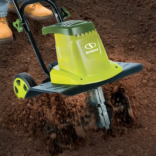 Restored Sun Joe TJ602E Electric Garden Tiller + Cultivator | 12-inch | 8-Amp | 3-Position Height Adjustment [Refurbished]