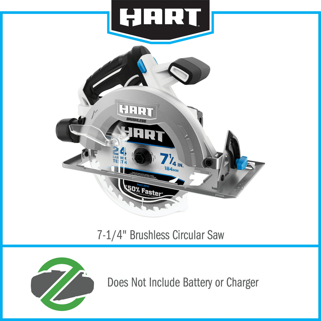 Restored Scratch and Dent HART 20-Volt Brushless 7-1/4 Inch Circular Saw (Battery Not Included) (Refurbished)