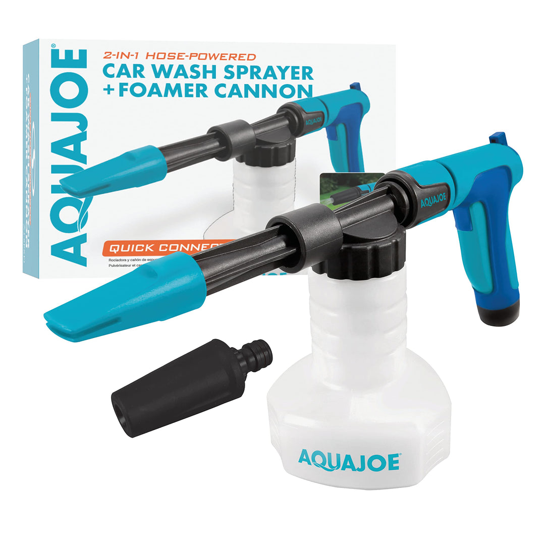 Restored Scratch and Dent Aqua Joe AJ-SPXN | 2-in-1 Hose-Powered Adjustable Foam Cannon Spray Gun Blaster, with Spray Wash Quick-Connect to Any Garden Hose (Refurbished)