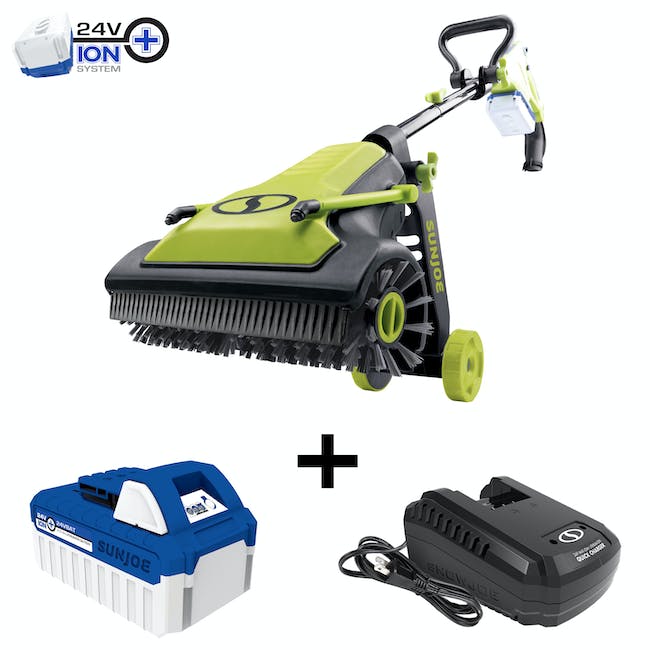Restored Sun Joe 24V-PSC | 24-Volt* IONMAX Cordless Surface & Patio Cleaner Kit | Nylon Bristle Brushes | Dual Spray Nozzle | W/ 4.0-Ah Battery + Charger (Refurbished)