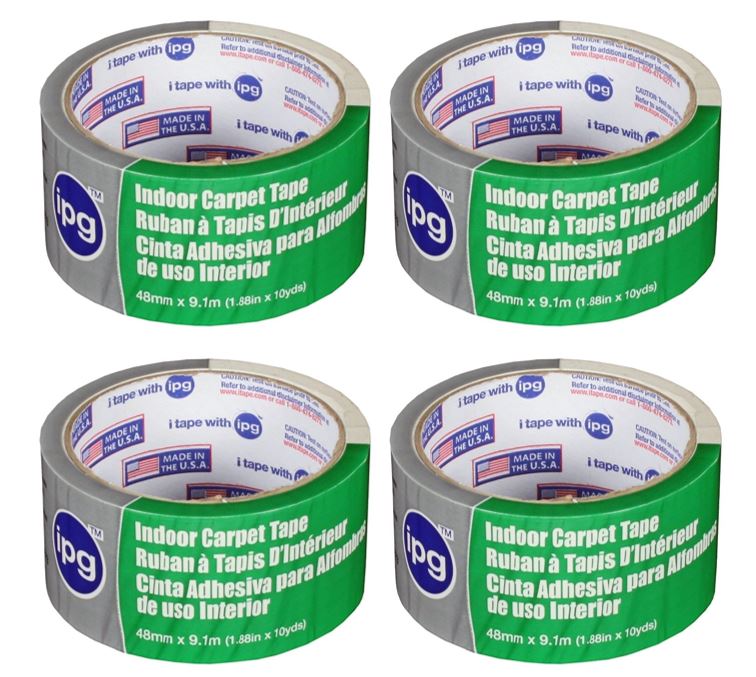 4 Pack - IPG Double-Sided Indoor Carpet Tape, 1.88" x 10 yd Each (4 Rolls)