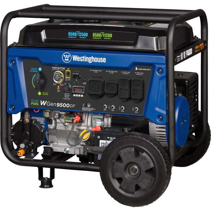 Restored Scratch and Dent Westinghouse Outdoor Power Equipment 12500 Peak Watt Dual Fuel Home Backup Portable Generator, Gas and Propane Powered, CARB Compliant (Refurbished)