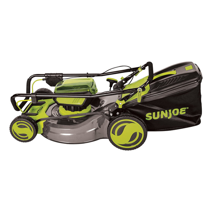 Restored Sun Joe 24V-X2-21LM 48-Volt 21-Inch 1100-Watt Max Brushless Cordless Lawn Mower, 7-Position Mowing Height Adjustment w/Rear Collection Bag [Remanufactured]