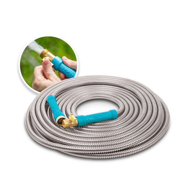 Restored Scratch and Dent Aqua Joe AJSGH50-MAX Heavy-Duty Puncture Proof Kink-Free Garden Hose | 50-Foot | 1/2-Inch | w/ Brass Fitting & On/Off Valve | (Refurbished)