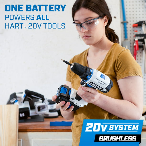 Restored HART HPDD25B | 1/2-inch Drill/Driver Kit & 10-inch Storage Bag | 20v Tool | Cordless | Brushless | 2Ah Lithium-Ion Battery (Refurbished)