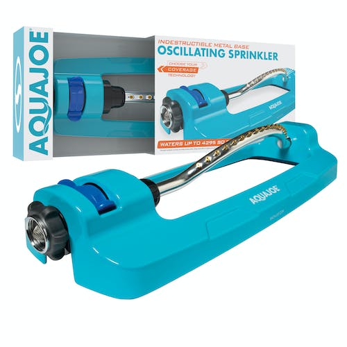 Restored Scratch and Dent Aqua Joe AJ-OMS18-BRS Indestructible Metal Base Oscillating Sprinkler | Customizable Coverage | 4295 Sq. Ft. Max Coverage (Refurbished)