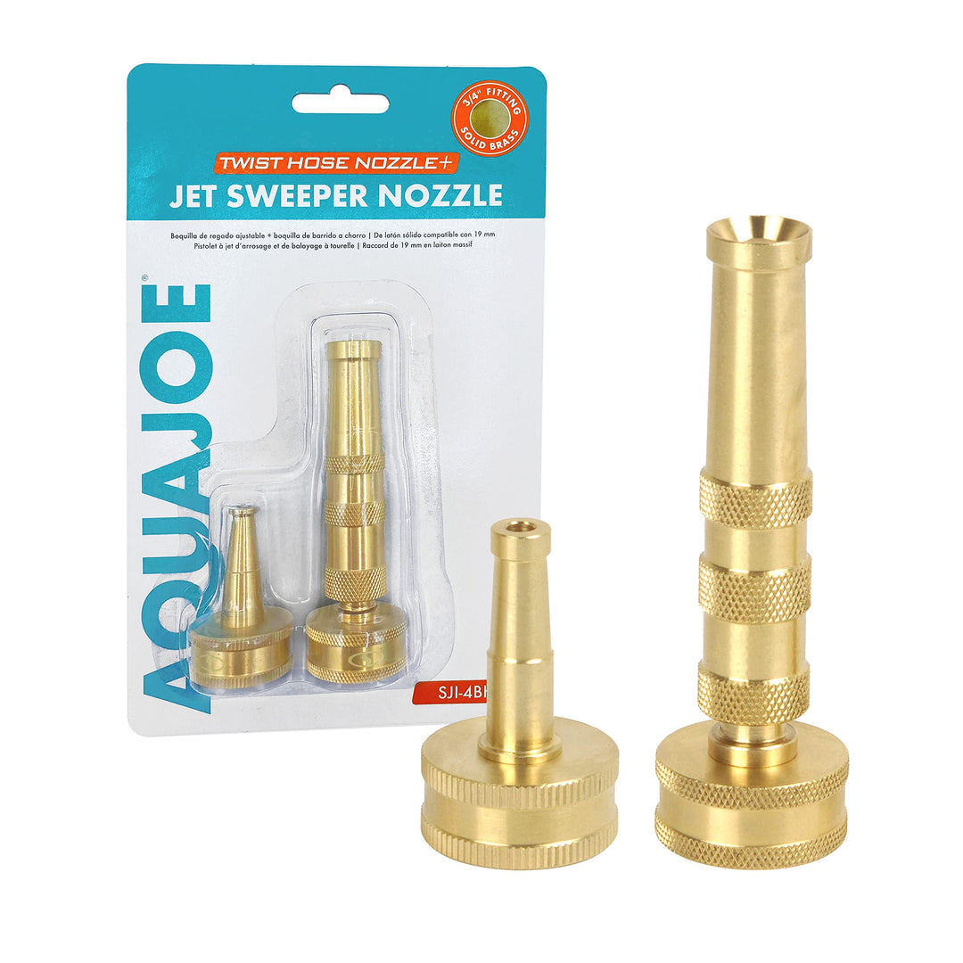 Restored Aqua Joe SJI-4BHNC Ultimate Solid Brass, Heavy Duty Adjustable Twist Nozzle and Jet Sweeper Nozzle (Refurbished)