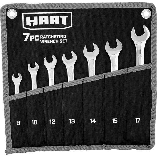 Restored Scratch and Dent HART 7-Piece MM Ratcheting Wrench Set with Tool Pouch, Chrome Vanadium (Refurbished)