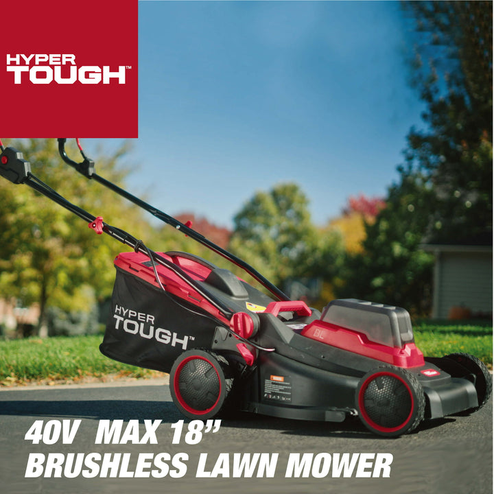 Restored Scratch and Dent Hyper Tough 40V 18-inch Battery Powered Brushless Push Mower Kit, HT13-401-003-01 (Refurbished)