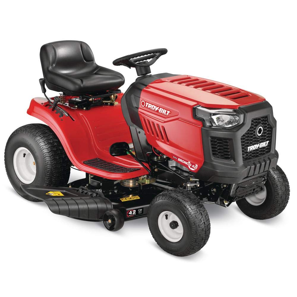 Troy Bilt Bronco "Mow and Snow" Snow Edition 42 in. Gas Riding Lawn Tractor 19 HP Briggs & Stratton Automatic Drive with Plow, Chains and Weight Kit
