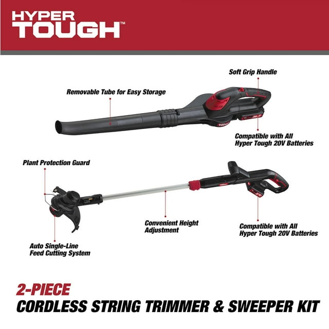 Restored Hyper Tough 20V Max Cordless Combo Kit, 10-inch String Trimmer & 130 mph Sweeper (Refurbished)