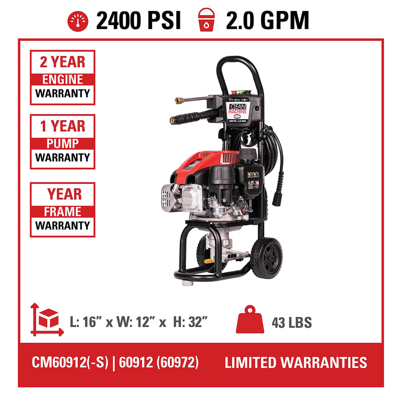 SIMPSON Cleaning CM60912 Clean Machine 2400 PSI Gas Pressure Washer, 2 ...