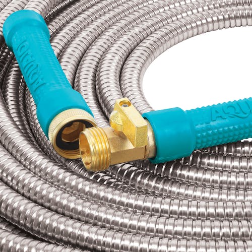 Restored Scratch and Dent Aqua Joe AJSGH50-MAX Heavy-Duty Puncture Proof Kink-Free Garden Hose | 50-Foot | 1/2-Inch | w/ Brass Fitting & On/Off Valve | (Refurbished)