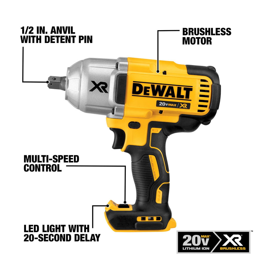 DEWALT DCF899P1 - DEWALT 20-Volt MAX XR Cordless Brushless 1/2 in. High Torque Impact Wrench with Detent Pin Anvil, (1) 20-Volt 5.0Ah Battery