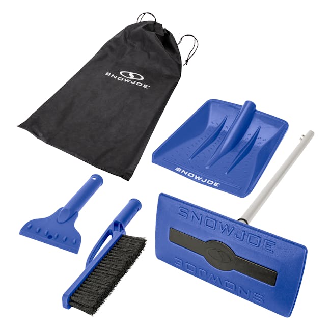 Restored Snow Joe SJBLZD-4IN1-SJB Multi-Purpose Auto Snow Tool Kit | W/ Storage Bag | Snow Broom, Brush, Shovel, Scraper (Blue) (Refurbished)