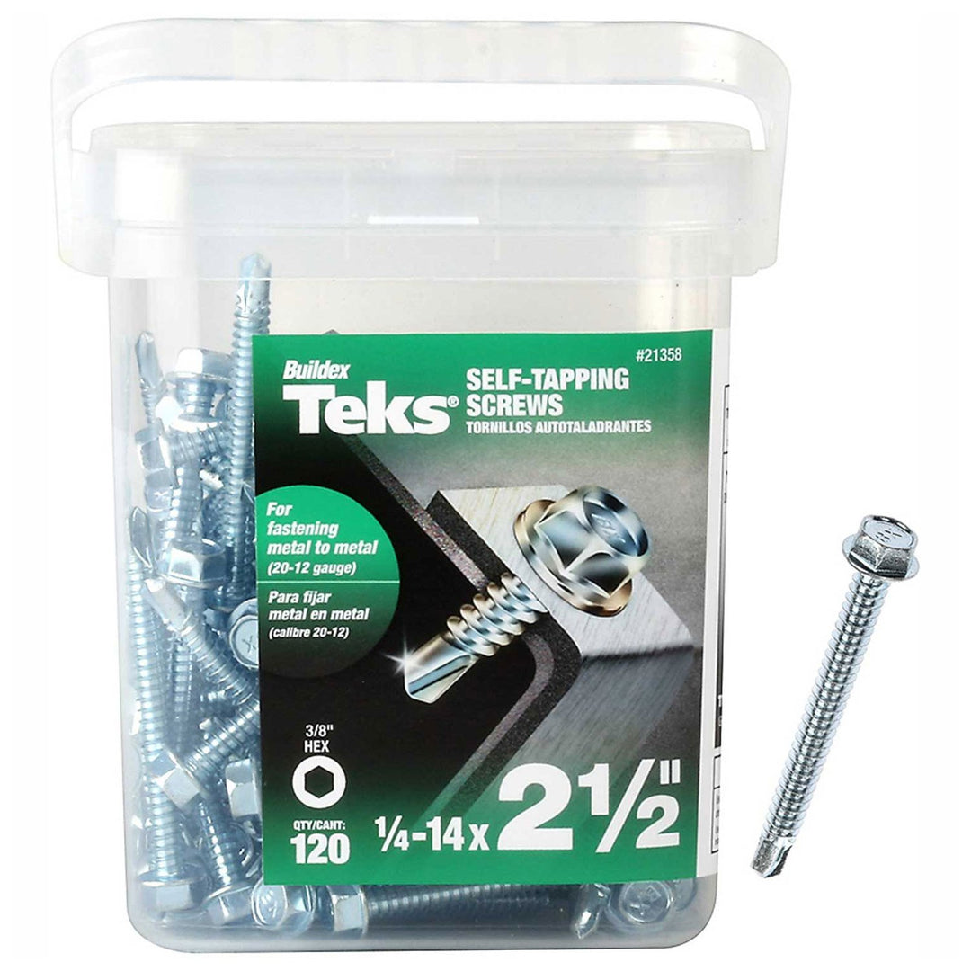 ITW Brands 21358 Zinc Plated 120 Pack, 14 x 2.5,Teks Steel Hex Head Self Drilling Screws, 1/4-14&quot x 2-1/2&quot