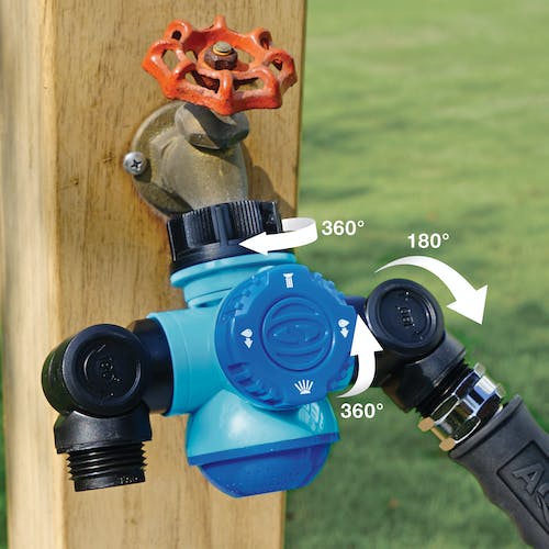 Restored Aqua Joe SJI-MFGA2 Multi-Function Outdoor Faucet and Dual Garden Hose Tap Connecter (Refurbished)