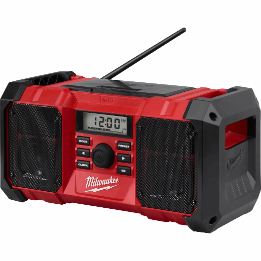 Milwaukee 2890-20 18V Dual Chemistry M18 Jobsite Radio with Shock Absorbing End Caps, USB 2.1A Smartphone Charging, and 3.5mm Aux Jack