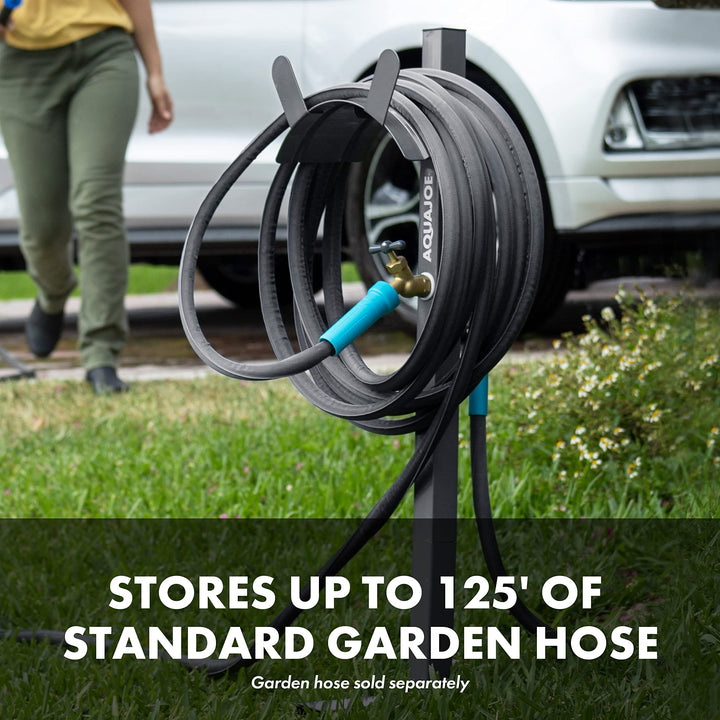 Restored Aqua Joe SJ-SHSBB3LIH Garden Hose Stand with Brass Faucet and 3 ft Lead in Hose, Gray (Refurbished)