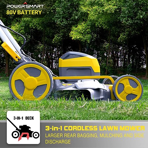 Restored Scratch and Dent PowerSmart PS76821 21 in. 3 in 1 Cordless 80 V Lawn Mower with 6.0 Ah Battery and Charger (Refurbished)