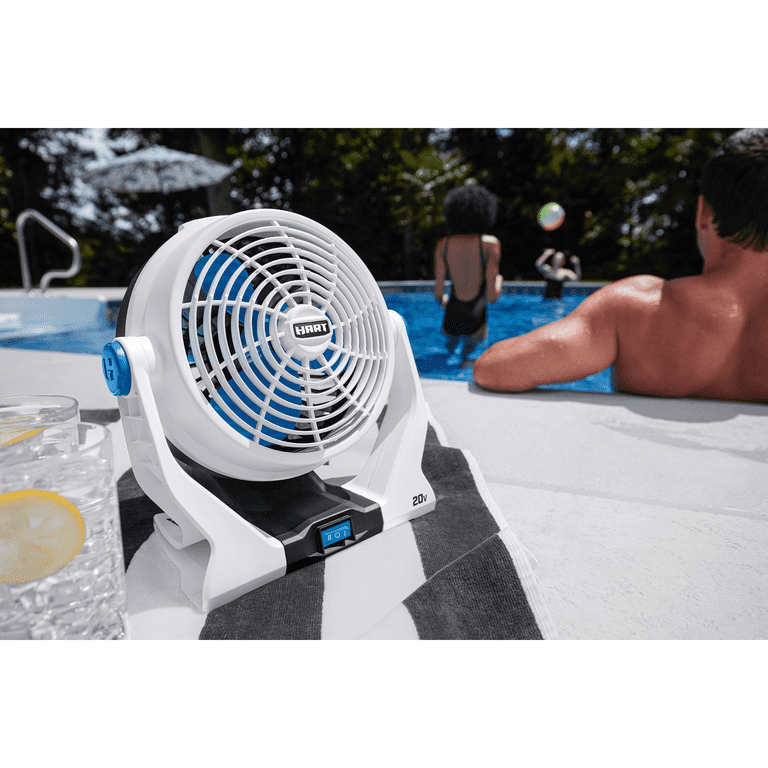 Restored HART 7.5" 2 speed Table Fan with Cordless Lithium Ion Battery, HPCF01B, White (Refurbished)