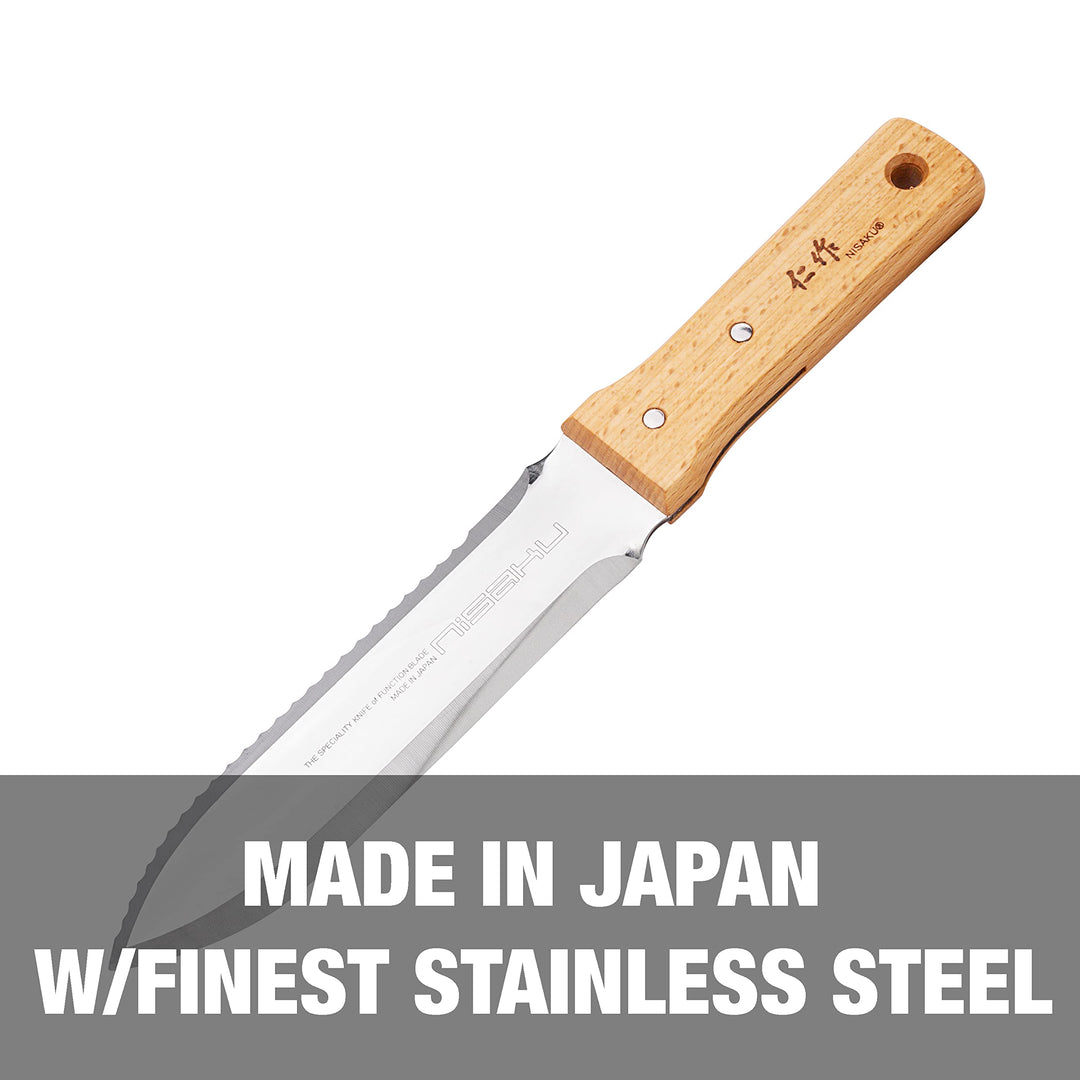 Restored NISAKU NJP650 The Original Hori Hori Namibagata Japanese Stainless Steel Weeding Knife, 7.25-Inch Blade (Refurbished)