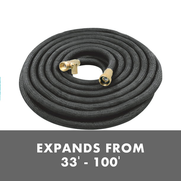 Restored Scratch and Dent Aqua Joe Kink-Free 100-Foot Expandable Garden Hoses W/ Heavy-Duty Brass Valve & Flow Control Shut-off, 5/8-inch (Black) (Refurbished)