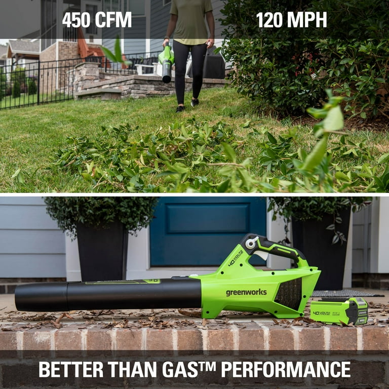 Restored Scratch and Dent Greenworks 40V (120 MPH / 450 CFM) Axial Blower, 2.5Ah Battery and Charger (Refurbished)