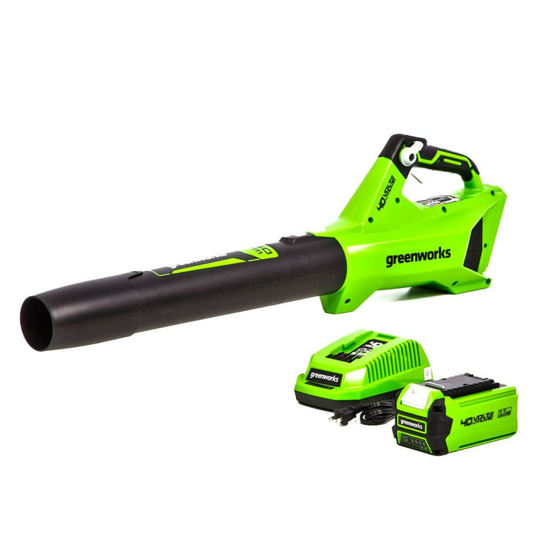 Restored Scratch and Dent Greenworks 40V (120 MPH / 450 CFM) Axial Blower, 2.5Ah Battery and Charger (Refurbished)