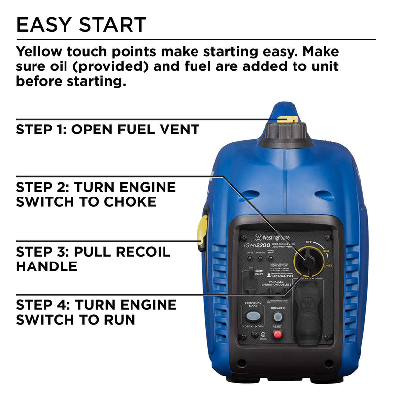 Restored Scratch and Dent Westinghouse 2200 Peak Watt Super Quiet & Lightweight Portable Inverter Generator, Gas Powered, Parallel Capable, Long Run Time (Refurbished)