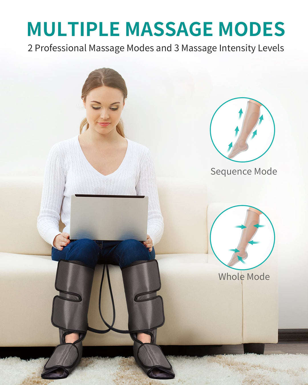 Nekteck Leg Massager Leg Wraps | With Air Compression for Circulation & Relaxation | Foot & Calf Massage Machine with Hand-held Controller | 2 Modes 3 Intensities