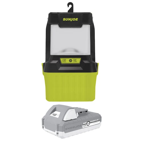 Restored Sun Joe 24V-LGT500-LTE | 24-Volt IONMAX Cordless LED Lantern | 4 Light Modes | Waterproof Casing | W/ 2.0-Ah Battery + Charger (Refurbished)