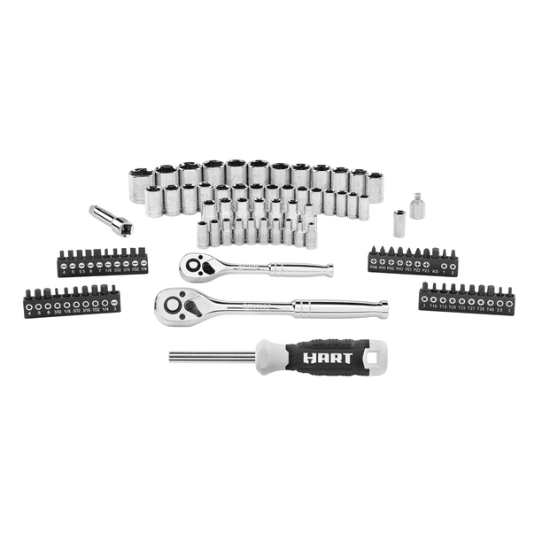 Restored Scratch and Dent HART 90-Piece 1/4 and 3/8-inch Mechanics Tool Set, Chrome Finish (Refurbished)