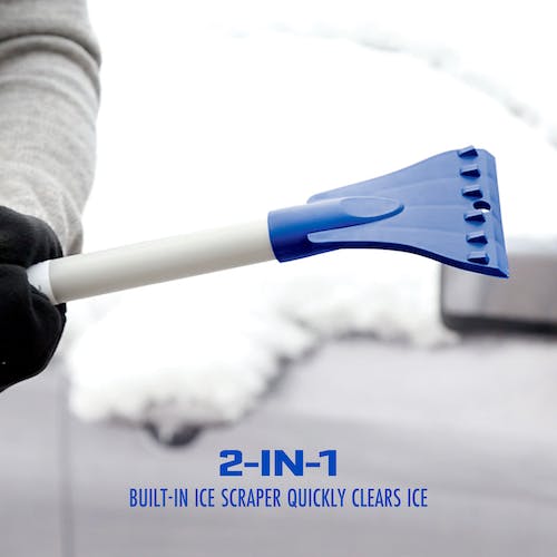 Restored Scratch and Dent Snow Joe SJBLZD-LED | 4-In-1 Telescoping Snow Broom + Ice Scraper | 18-Inch Foam Head | Headlights (Blue) (Refurbished)