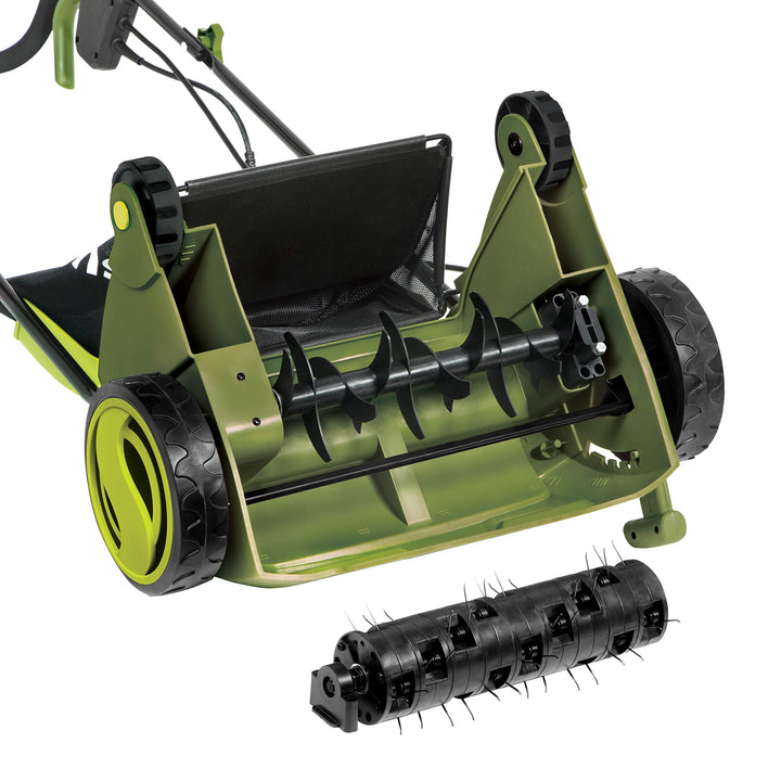 Restored Scratch and Dent Sun Joe AJ801E 13 in. 12 Amp Electric Scarifier + Lawn Dethatcher w/Collection Bag, Green [Remanufactured]