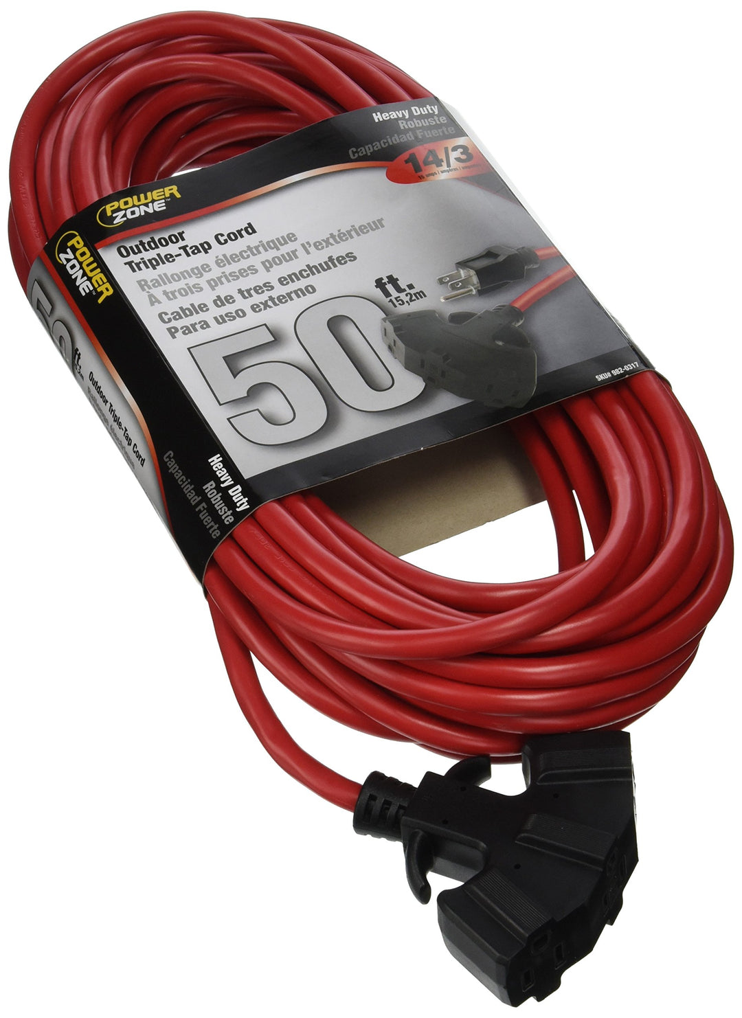 POWER ZONE OR614730/606730 Powerzone Ork606730 Sjtw Triple Tap Extension Cord, 14/3, 50 Ft, Feet