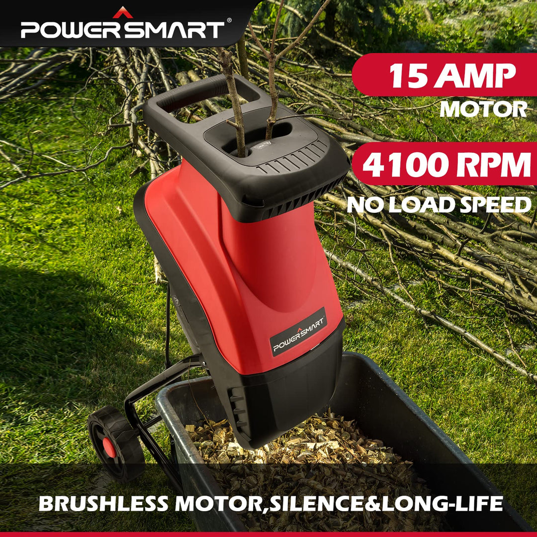 Restored Scratch and Dent PowerSmart Wood Chipper Electric, 15-Amp Motor with Collection Bag, PS10 (Refurbished)