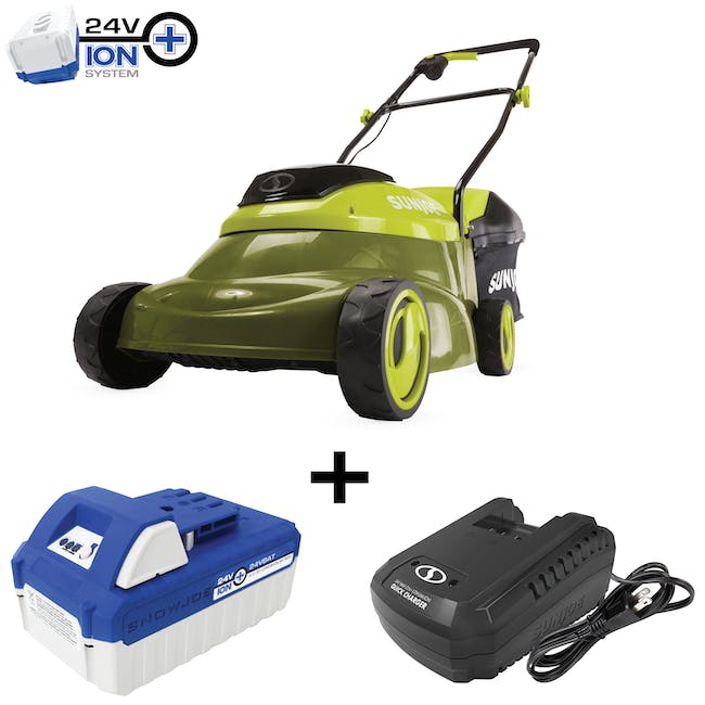 Restored Sun Joe MJ24C-14 24-Volt IONMAX Cordless Brushless Lawn Mower Kit | 14-inch | W/ 4.0-Ah Battery + Charger (Refurbished)