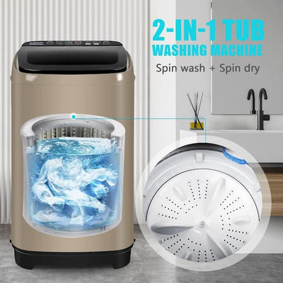KRIB 1.7 cu.ft Full-Automatic Washing Machine, Portable Top Load Washer Machine, Gold