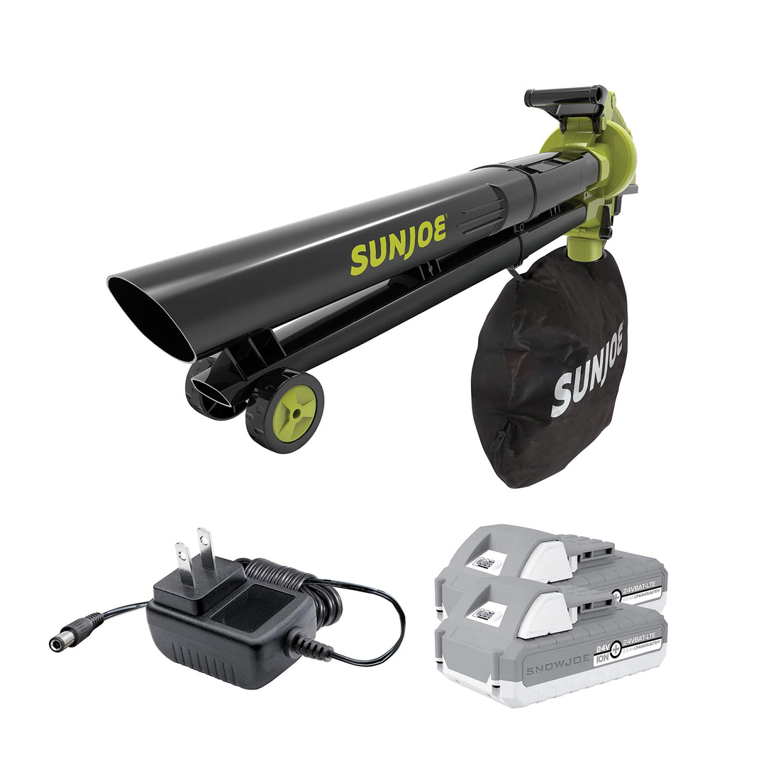 Restored Scratch and Dent Sun Joe 24V-X2-BVM143-LTE Cordless Blower Vacuum Mulcher, Kit (w/ 2 x 2.0-Ah Batteries + Quick Charger) (Refurbished)