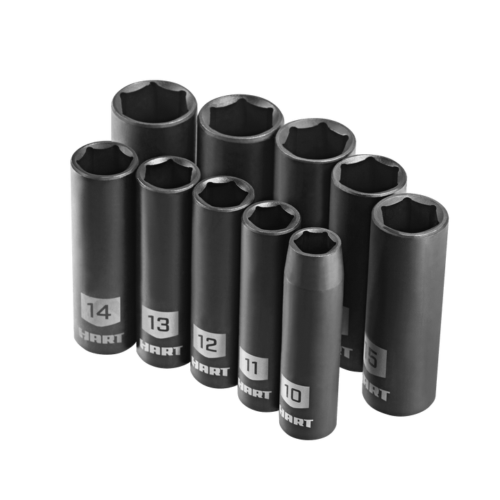 Restored Scratch and Dent HART 10-Piece 3/8-inch Drive MM Impact Socket Set, Chrome Vanadium with Storage Case (Refurbished)