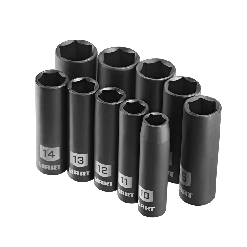 Restored HART 10Piece 3/8inch Drive MM Impact Socket Set, Chrome Van